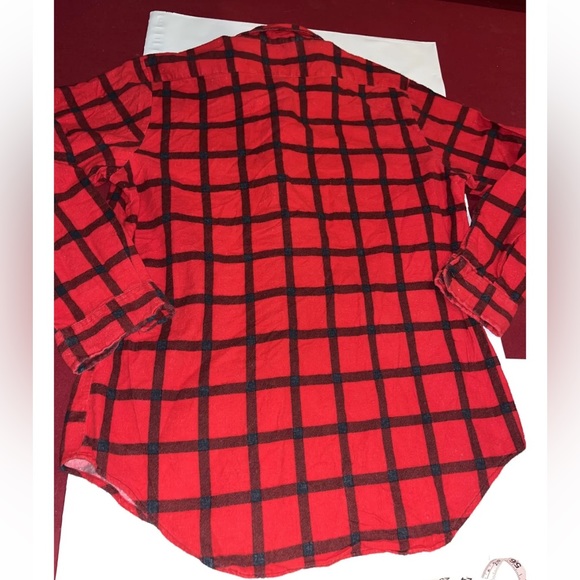 RED Fieldmaster 90s FLANNEL SHIRT Wide black Plaid cotton 2 Pockets MENS LARGE L - Picture 10 of 12